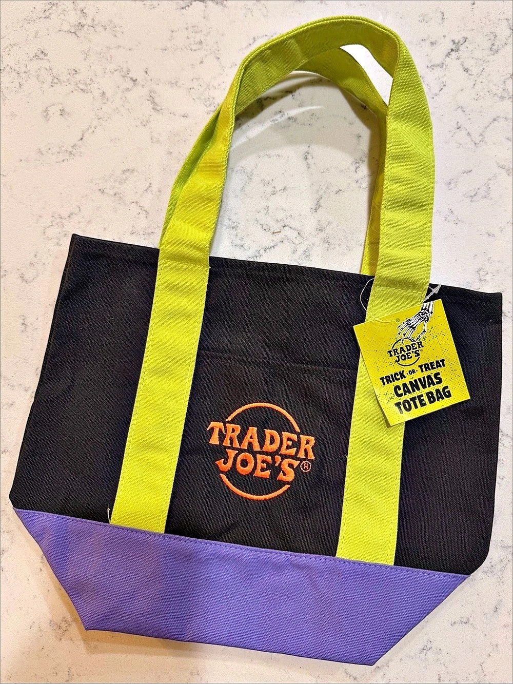 Trader Joe's Trick-or-Treat Mini Canvas Tote Bag Black & Purple NWT